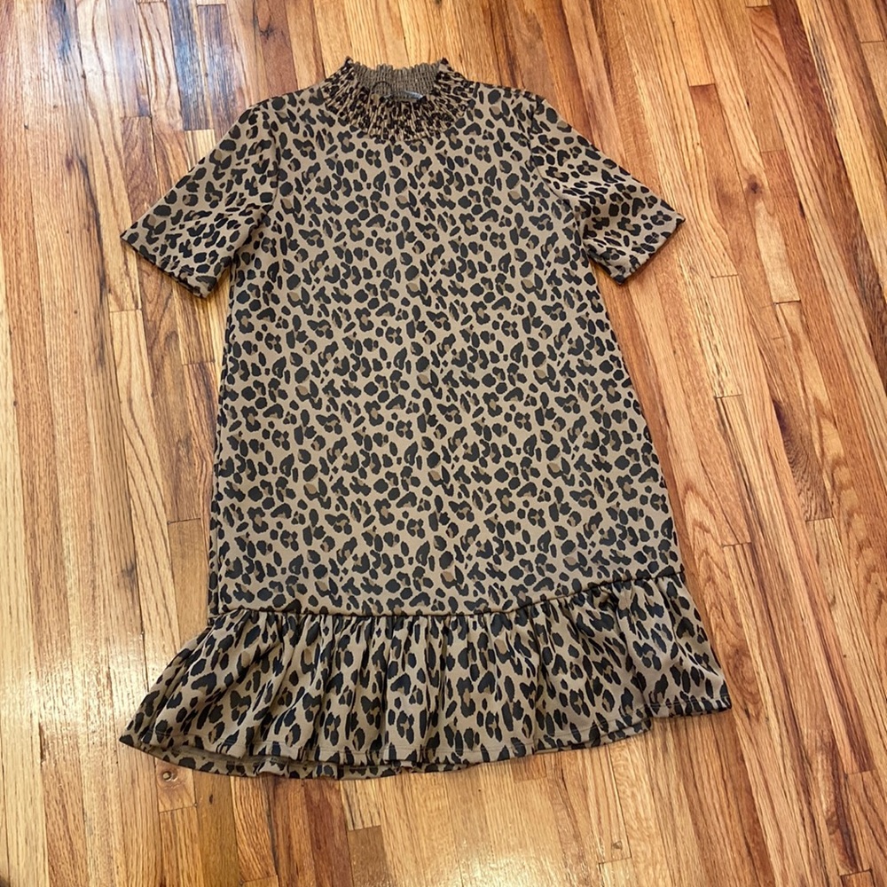 ZARA cheetah print mock neck ruffled float dress